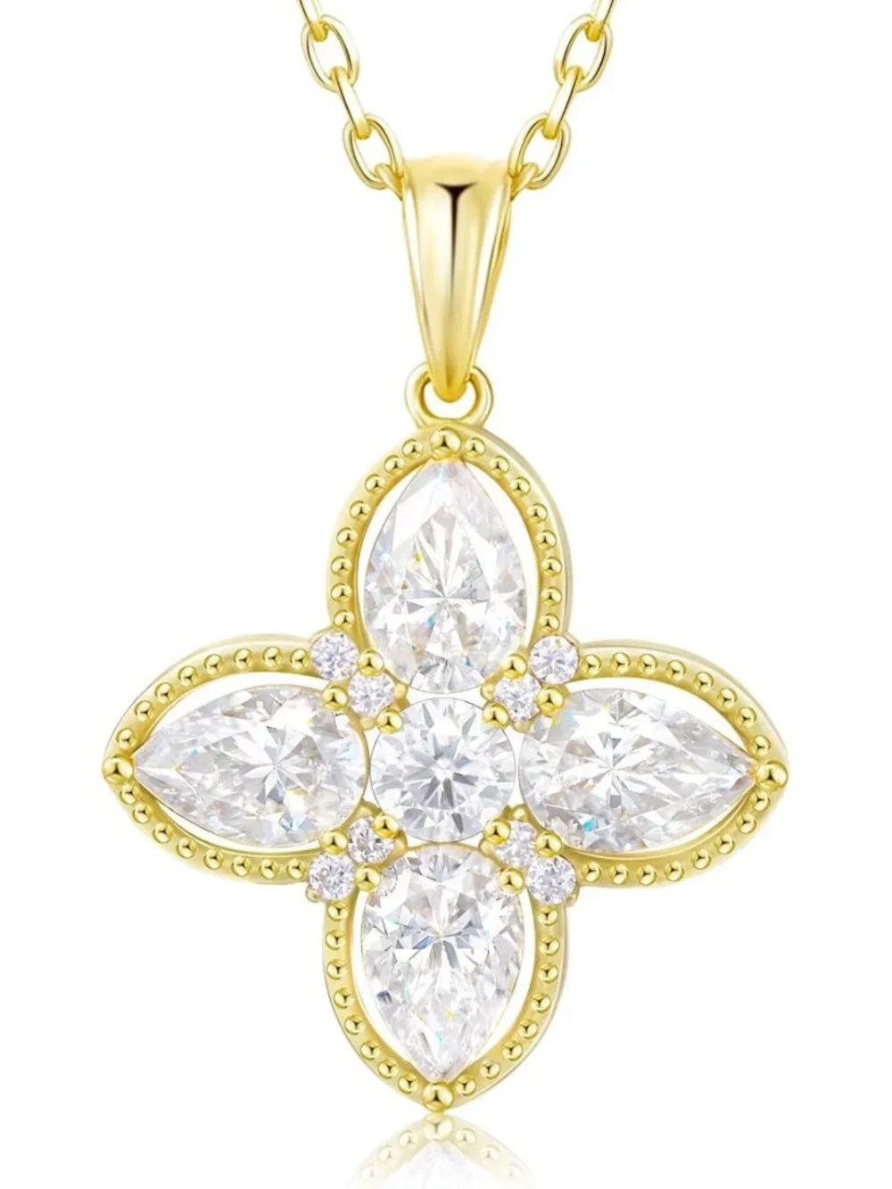 Dainty Moissanite Four-Leaf Clover Necklace | 925 Sterling Silver & Gold